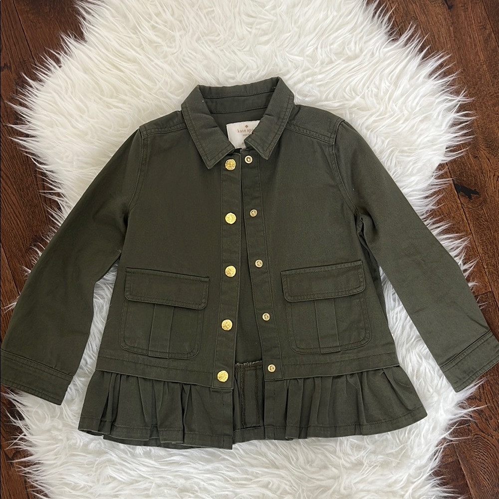 Kate Spade Girls Olive Green Jacket with Ruffle Hem